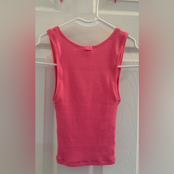 Skims Sugar Pink Cotton Rib Scoop Neck Crop Tank Top size XXS - Picture 4 of 12